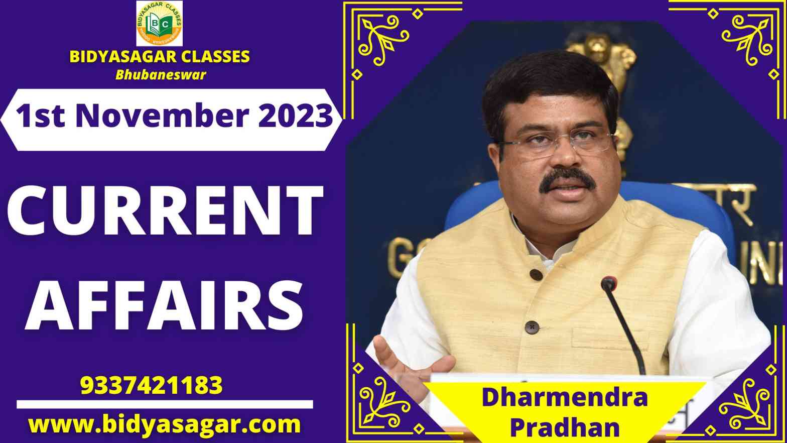 Today's Headlines : 1st November Current Affairs 2023