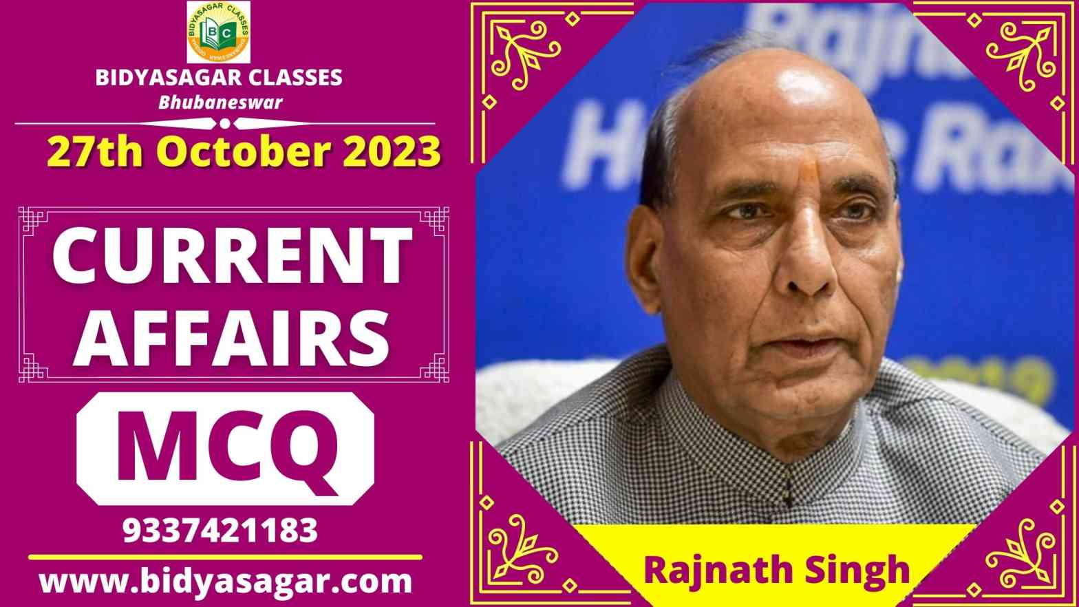 Today's Current Affairs MCQ (27 October 2023)
