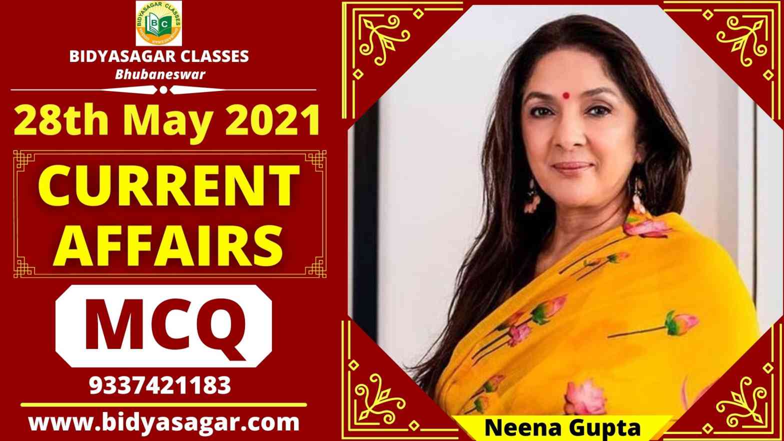 MCQ on Important Daily Current Affairs of 28th May 2021