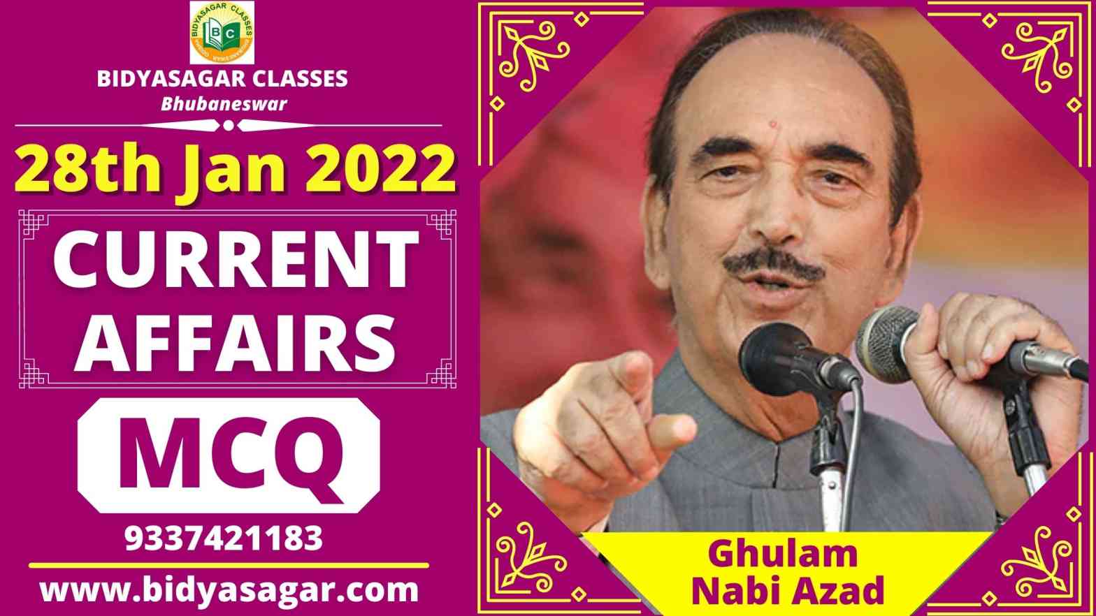 MCQ On Important Daily Current Affairs Of 28th January 2022