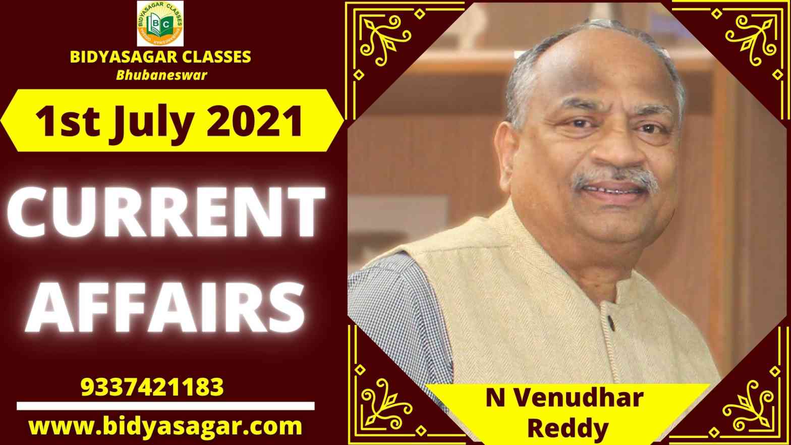 Important Daily Current Affairs of 1st July 2021